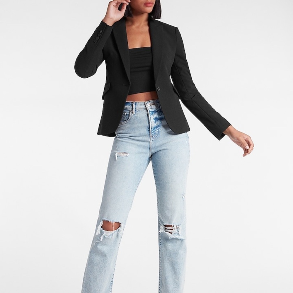 NWT Express Supersoft Twill Peak Lapel One Button Blazer